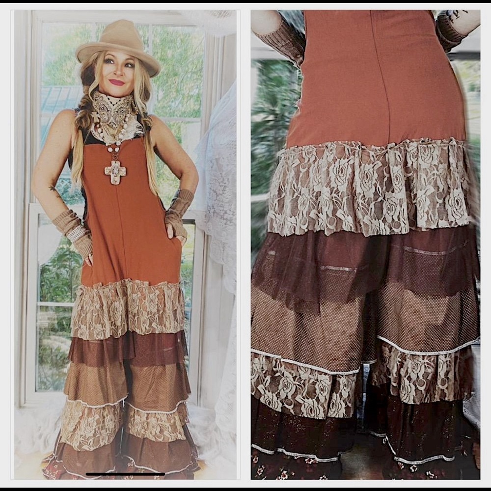 COPY - Magnolia ruffle bibs, bohemian pearl, shabby bib jumpsuit bohemian M L